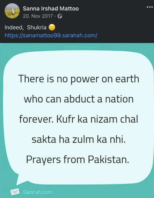 Sanna Irshad Mattoo's posts