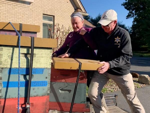 A deputy trying to stop Woods from releasing the bees Bees