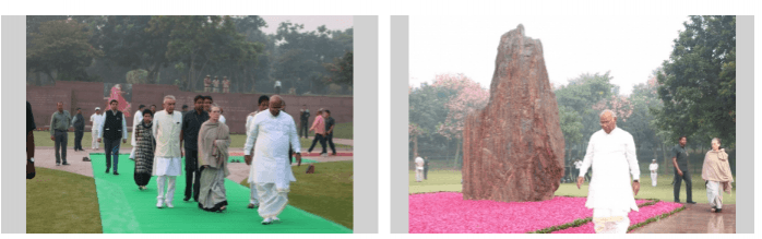 Congress President Shri Mallikarjun Kharge, former Congress President Smt Sonia Gandhi & other senior Congress leaders offering floral tributes on the 38th Anniversary of the Martyrdom of Smt. Indira Gandhi at Shakti Sthal, New Delhi. Mallikarjun Kharge, former Congress President Smt Sonia Gandhi offering floral tributes on the 38th Anniversary of the Martyrdom of Smt. Indira Gandhi at Shakti Sthal, New Delhi.