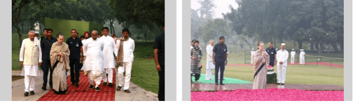 Congress President Shri Mallikarjun Kharge, former Congress President Smt Sonia Gandhi & other senior Congress leaders offering floral tributes on the 38th Anniversary of the Martyrdom of Smt. Indira Gandhi at Shakti Sthal, New Delhi. Mallikarjun Kharge, former Congress President Smt Sonia Gandhi offering floral tributes on the 38th Anniversary of the Martyrdom of Smt. Indira Gandhi at Shakti Sthal, New Delhi.