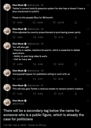 Elon Musk tweets about Blue Elon Musk tweets
