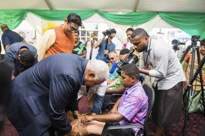 Fiji Prime Minister Frank Bainimarama handed over custom made artificial limbs to some Divyangs of Fiji. Fiji Prime Minister Frank Bainimarama handed over custom made artificial limbs to some Divyangs of Fiji.
