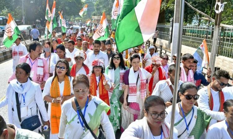 Guwahati: Congress Party workers participate in 'Bharat Jodo Yatra-Assam', in Guwahati on Thursday, Nov. 17, 2022. Guwahati: Congress Party workers participate in 'Bharat Jodo Yatra-Assam', in Guwahati on Thursday, Nov. 17, 2022.