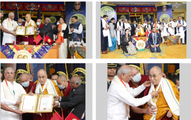 Dharamshala : Spiritual leader Dalai Lama receives peace award by Gandhi Mandela foundation in Dharamshala on Saturday, November 19, 2022. Dharamshala : Spiritual leader Dalai Lama receives peace award by Gandhi Mandela foundation in Dharamshala on Saturday, November 19, 2022.