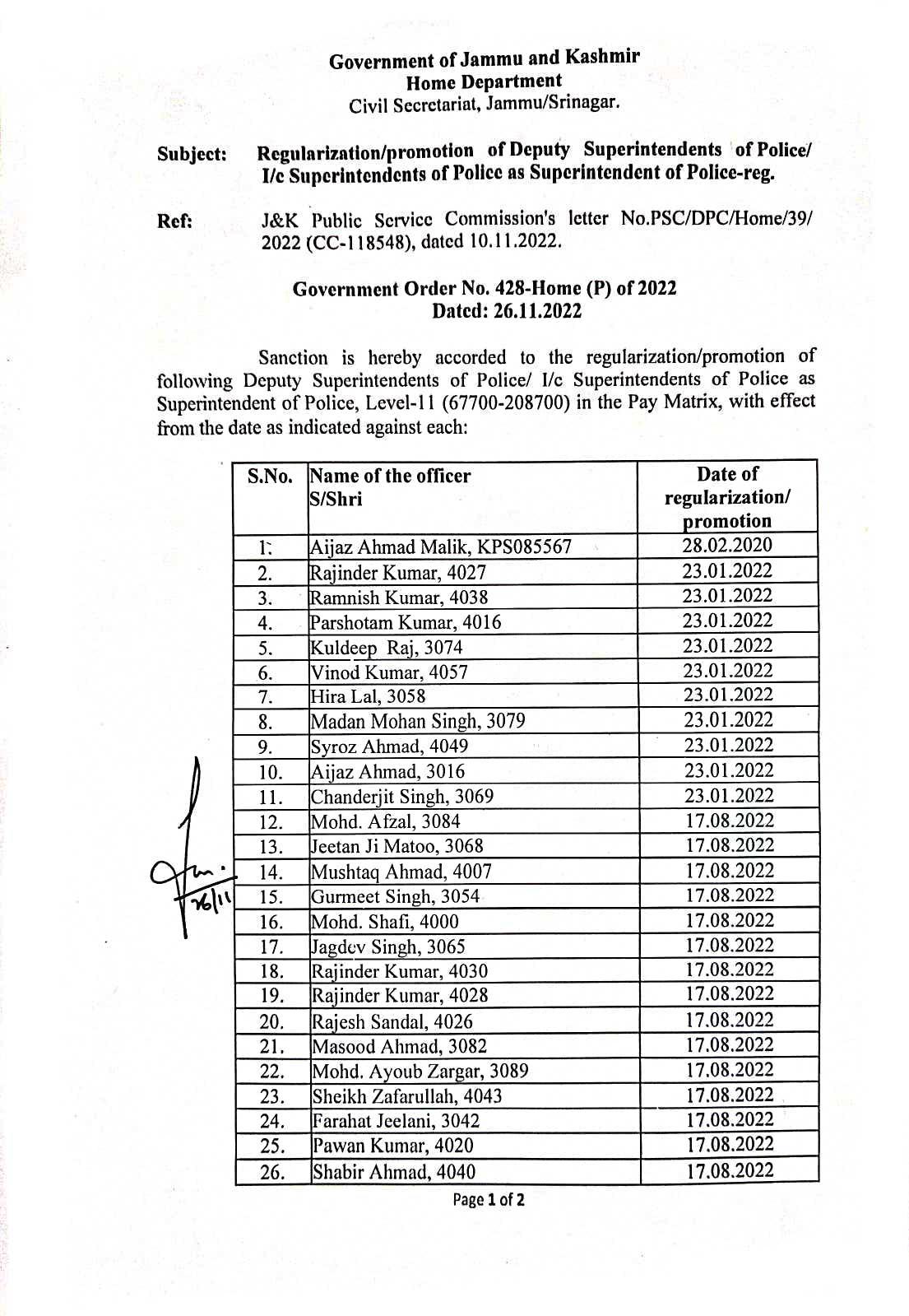 37 officers promoted as SP; J&K DGP congratulates promoted officers, thanks govt [details]