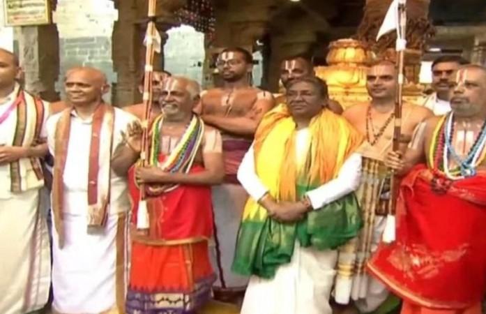 President Murmu offers prayers at Tirumala temple. President Murmu offers prayers at Tirumala temple.