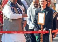 Congress MPs Mallikarjun Kharge, Sonia Gandhi and Adhir Ranjan Chowdhury during a tribute ceremony to pay homage to martyrs who lost their lives in the 2001 Parliament attack