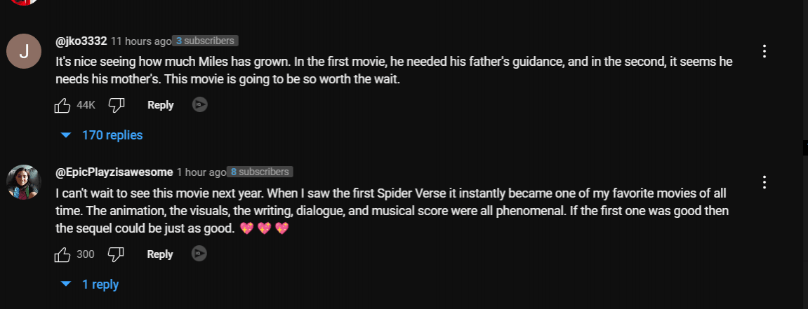 spiderman comments