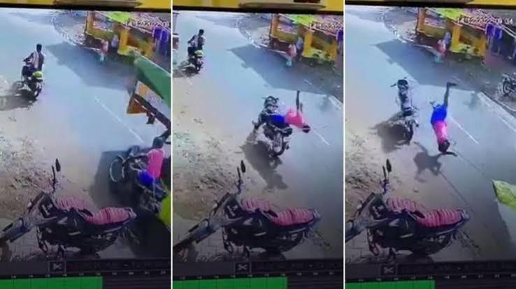 Freak Bike accident: Biker miraculously escapes after wire from lorry entangled on his neck Freak Bike accident: