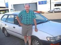 Hebley drives his Corolla almost every day from Wellington to New Plymouth and back six days a week.