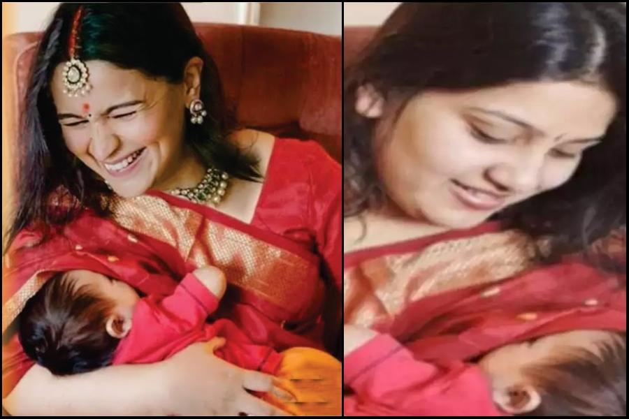 Breastfeeding baby in hot sale saree