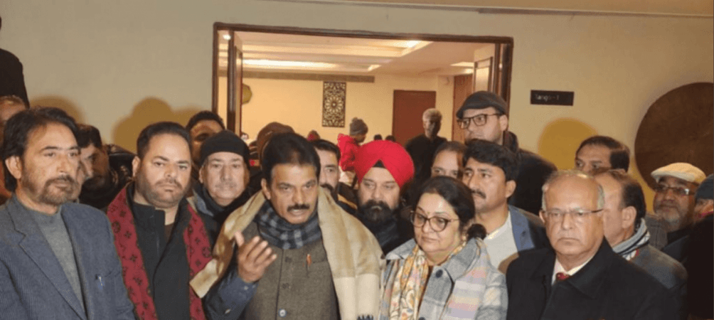 AICC general secretary K C Venugopal addressing media persons at Srinagar on Tuesday K C Venugopal