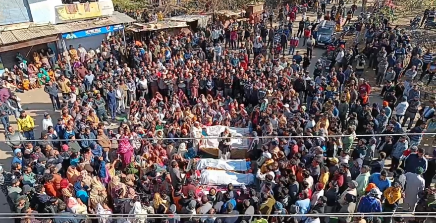 Enraged over killing of six civilians including two minors, residents of Rajouri staging a protest at Dangri village of Jammu and Kashmir Rajouri terror attack