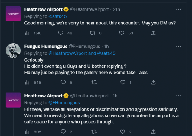 screen shot of rely from heathrow irport authorties to satish shah