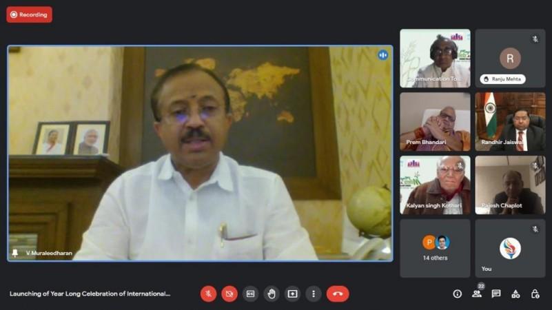Minister of State for External Affairs V. Muraleedharan speaking at the virtual launch of Minister of State for External Affairs V. Muraleedharan speaking at the virtual launch of