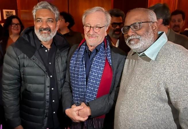 S. S. Rajamouli, MM Keeravani with Steven Spielberg S. S. Rajamouli, MM Keeravani with Steven Spielberg