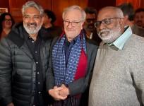 S. S. Rajamouli, MM Keeravani with Steven Spielberg