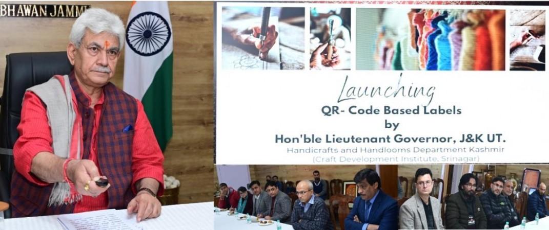 Lieutenant Governor of J&K Manoj Sinha launching Quick Response-code-based labels of 13 different GI and non-GI registered crafts of J&K. LG Manoj Sinha