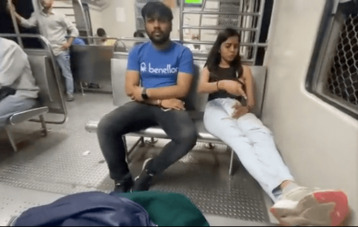 Viral video from Mumbai local draws flak; couple schooled for arrogance [watch]