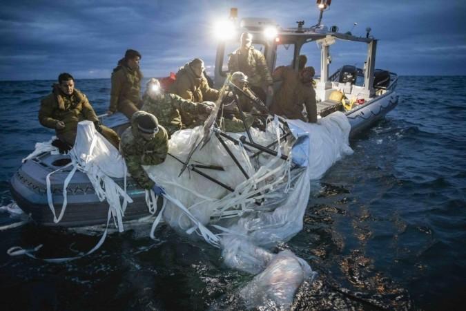 US Navy releases photos of Chinese spy balloon debris being collected China balloon