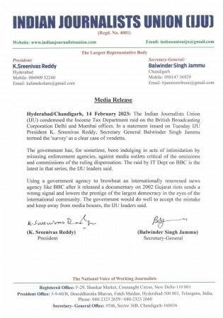 Indian Journalists Union on BBC India IT survey Indian Journalists Union