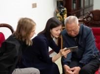British scientist Alice C. Hughes (L) and Xinhua correspondent Miao Xiaojuan (C) visit Hu Jinchu, renowned giant panda expert in Nanchong City, southwest China's Sichuan Province, April 22, 2021.