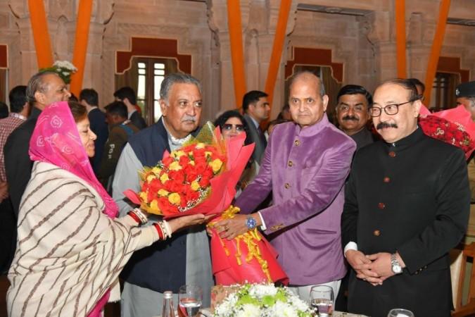 In Picture: Prem Bhandari presenting flowers to their royal highnesses, Gaj Singh II and Hemalata Rajye In Picture: Prem Bhandari presenting flowers to their royal highnesses, Gaj Singh II and Hemalata Rajye