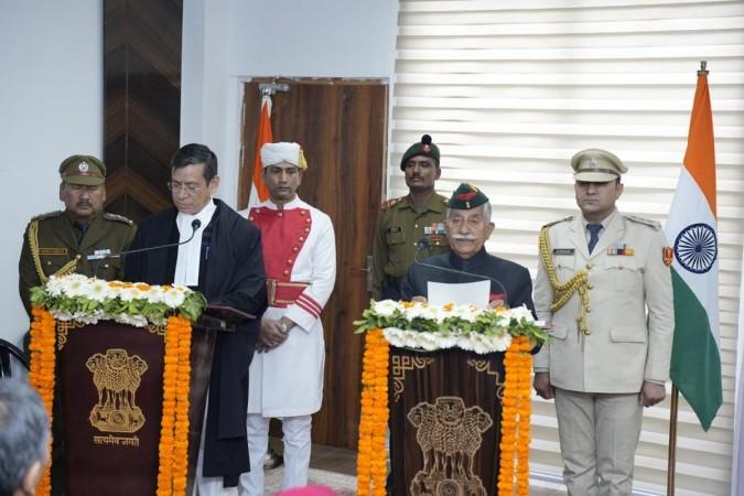 Brigadier (Retd) B D Mishra on Sunday taking oath as the second Lieutenant Governor of the Union Territory of Ladakh. Brig B D Mishra