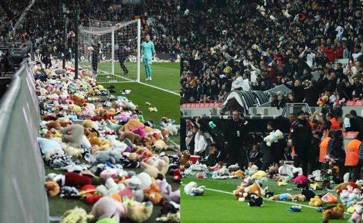 Fans shower football field with toys for quake-hit children in Turkiye Fans shower football field with toys for quake-hit children in Turkiye