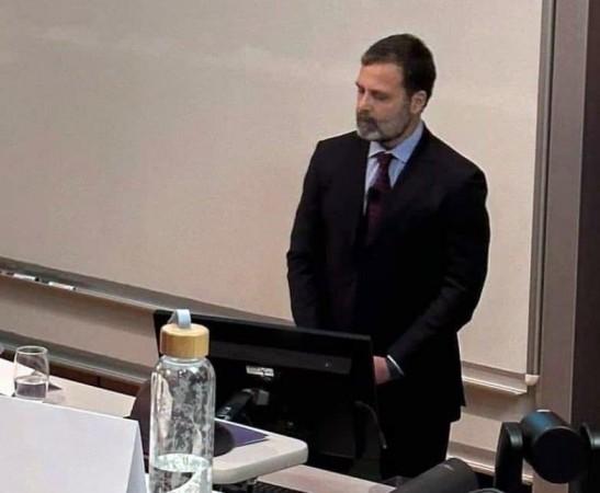 London: Congress leader Rahul Gandhi in a new look with a trimmed beard, during an event at the University of Cambridge in London, United Kingdom. London: Congress leader Rahul Gandhi in a new look with a trimmed beard, during an event at the University of Cambridge in London, United Kingdom.