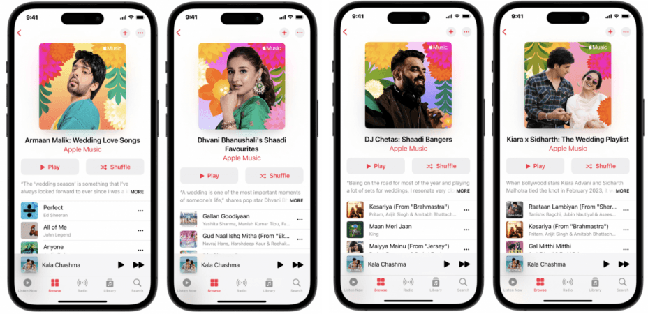 Apple Music has celebrity curated playlists that will make you groove with those trending super-hit numbers. From Kiara X Siddharth's wedding playlist to Armaan Malik's favourite wedding songs, Apple Music's Shaadi Mubarak has it all.