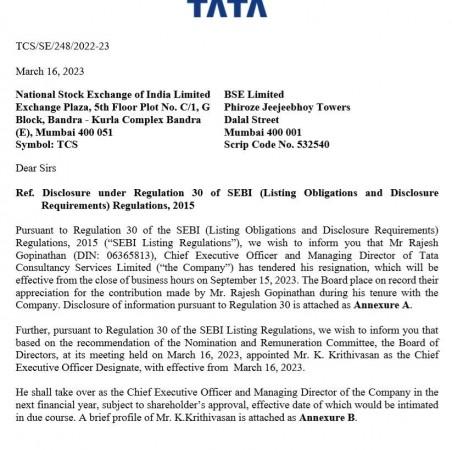 TCS CEO Rajesh Gopinathan resigns to pursue other interests