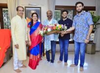Mumbai: Former Maharashtra CM Uddhav Thackeray and Shiv Sena (UBT) leader Aaditya Thackeray meets actor Rajnikant at Matoshri, in Mumbai, on Saturday, March 18, 2023.