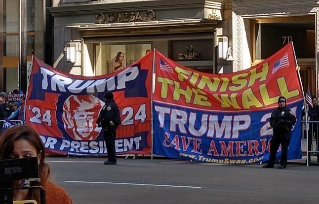 Former President Donald Trump's supporters protest near Trump Tower in New York on Monday, April 3, 2023, as he arrived to prepare for his arrest the next day. Former President Donald Trump's supporters protest near Trump Tower in New York on Monday, April 3, 2023.