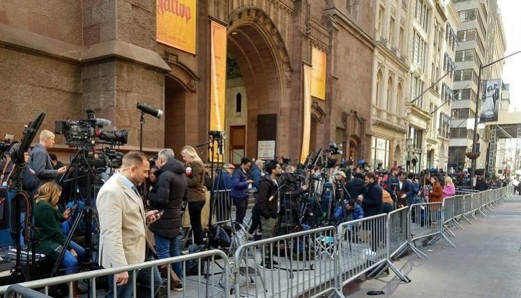 Hundreds of journalists from around the world are penned in an 80-metre-long enclosure by police across from Trump Tower in New York on Monday, April 3, 2023, as they wait for former President Donald Trump to arrive to prepare for his arrest the next day. Donald Trump