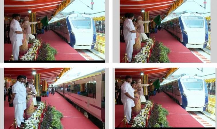 Secunderabad : Prime Minister Narendra Modi flags off Vande Bharat Express between Secunderabad and Tirupati in Secunderabad on Saturday, April 08, 2023 Prime Minister Narendra Modi flags off Vande Bharat Express between Secunderabad and Tirupati in Secunderabad
