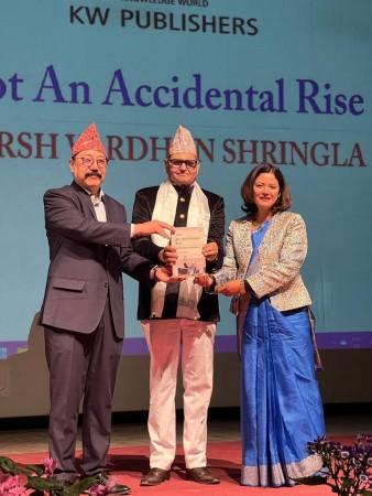 Prem Bhandari, Chairman of Jaipur Foot USA, with Harsh Vardhan Shringla at the book launch of Prem Bhandari, Chairman of Jaipur Foot USA, at the book launch of