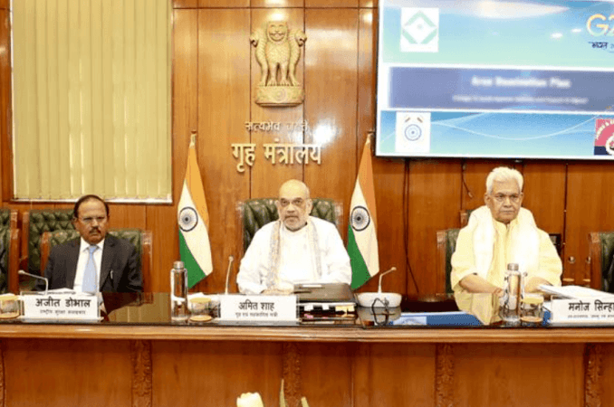 Union Home Minister Amit Shah reviewing law and situation in J&K on Thursday Amit Shah