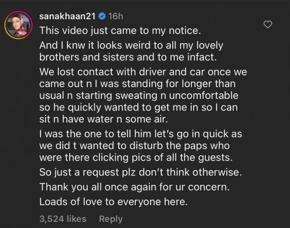 Sana Khan clarfies