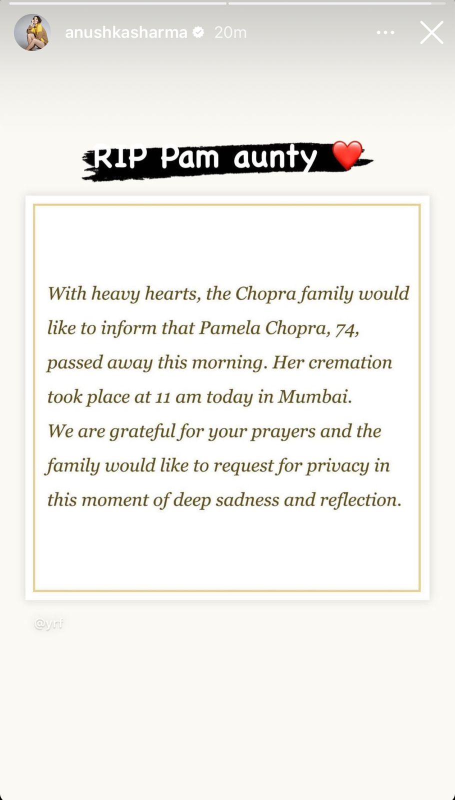 Aditya Chopra's Mother Pamela Chopra Passes Away Due To Age Related ...