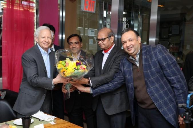 Ken Juster felicitated by Ashok Sancheti, Prem Bhandari and Atul Kothari at an event in Midtown Manhattan Ken Juster Ashok sancheti prem bhandari Atul Kothari