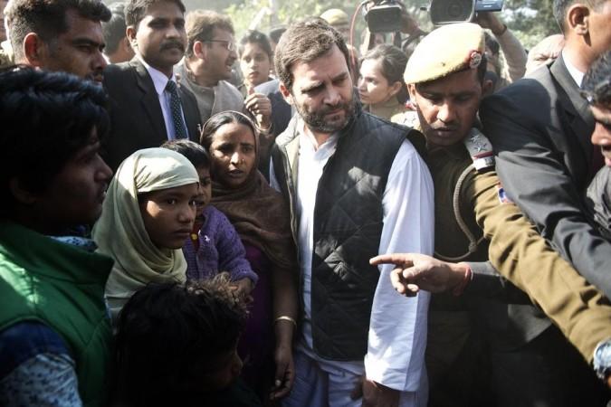 New Delhi: Congress vice president Rahul Gandhi visits Shakur Basti where Hundreds of squatters were forced to spend the cold winter night out in the open in west Delhi after their hutments were demolished in an anti-encroachment drive on 13th December, 2015; in New Delhi on Dec 14, 2015 Rahul Gandhi