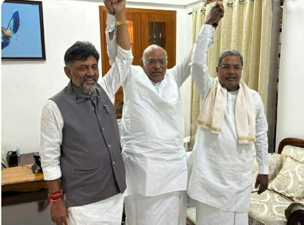 DK Shivkumar, Mallikarjun Kharge, Siddaramaiah DK shivkumar, Mallikarjun Kharge, Siddaramaiah