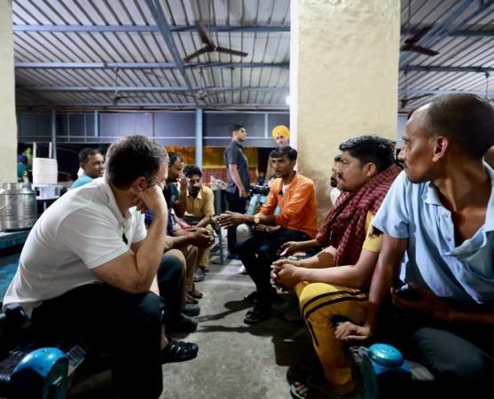 Rahul Gandhi speaking with truck drivers rahul gandhi,