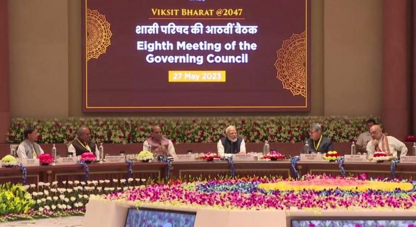 Visuals of the Niti Aayog Governing Council meeting underway. Visuals of the Niti Aayog Governing Council meeting underway