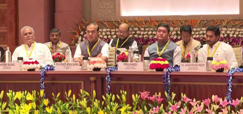 Visuals of the Niti Aayog Governing Council meeting underway. Visuals of the Niti Aayog Governing Council meeting underway.