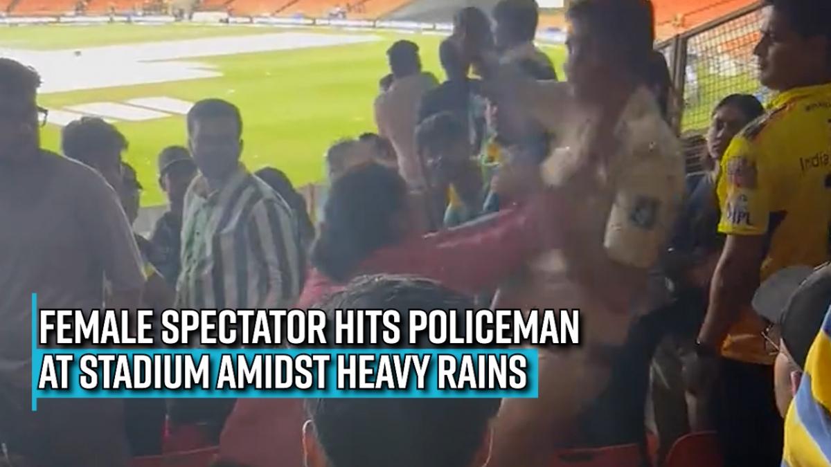 CSKvsGT: Female spectator hits policeman at stadium amidst heavy rains
