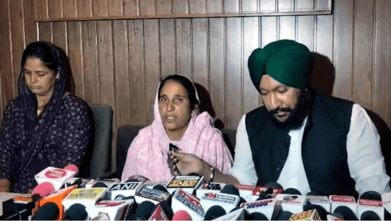 Saroj Bala-a mother who lost both of her sons in Dhangri terror attack interacting with media persons at Jammu. Saroj Bala