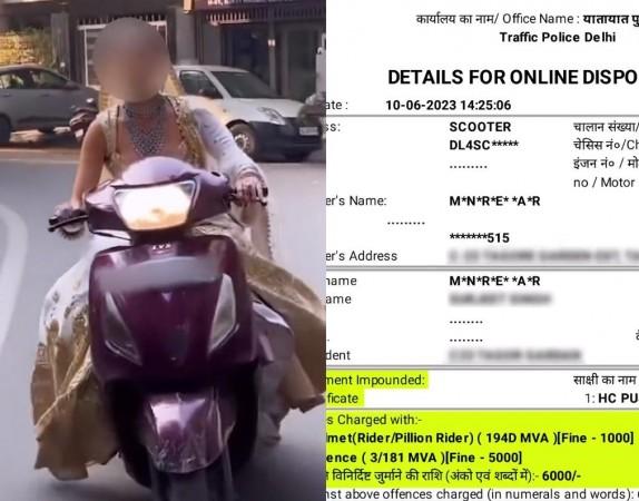 Bride-to-be's helmetless scooter ride goes viral, Delhi Police issue challan Bride-to-be's helmetless scooter ride goes viral, Delhi Police issue challan