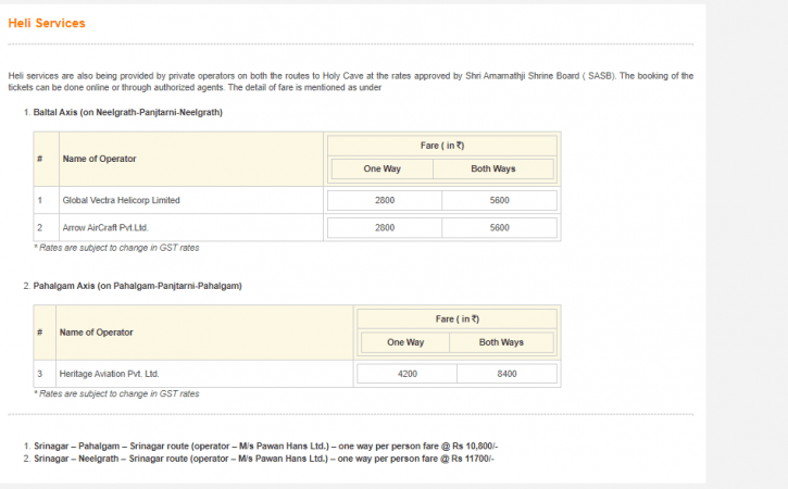 Rates of helicopter tickets